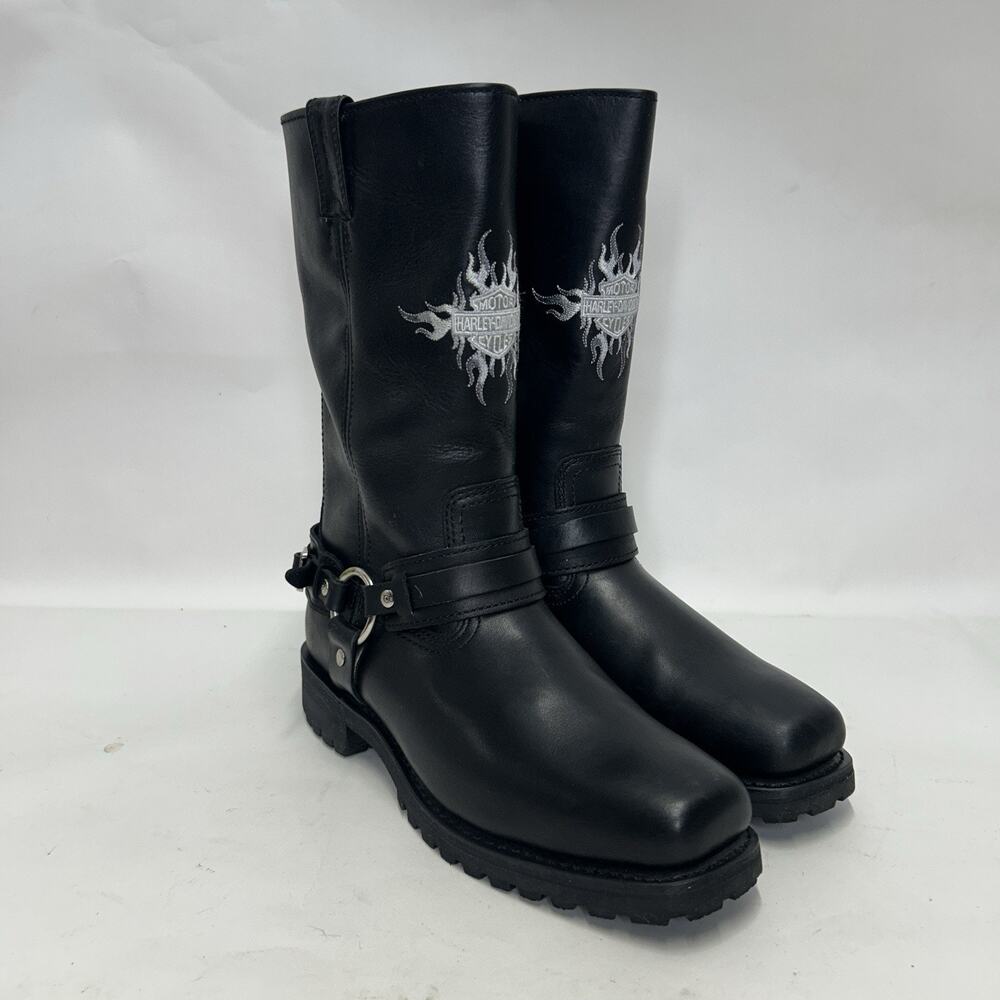 Vintage Harley-Davidson Motorcycle Flame Logo Boots “Black”